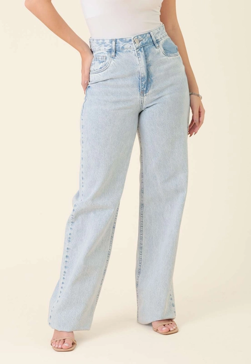 Calça Jeans Reta Azul Claro