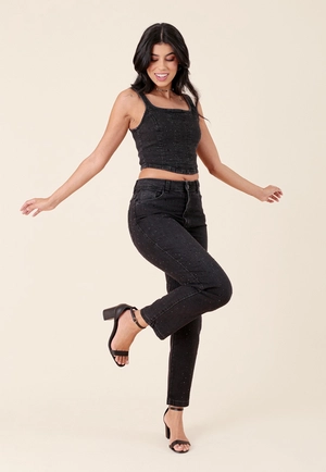 Calça Jeans Black Reta Com Strass