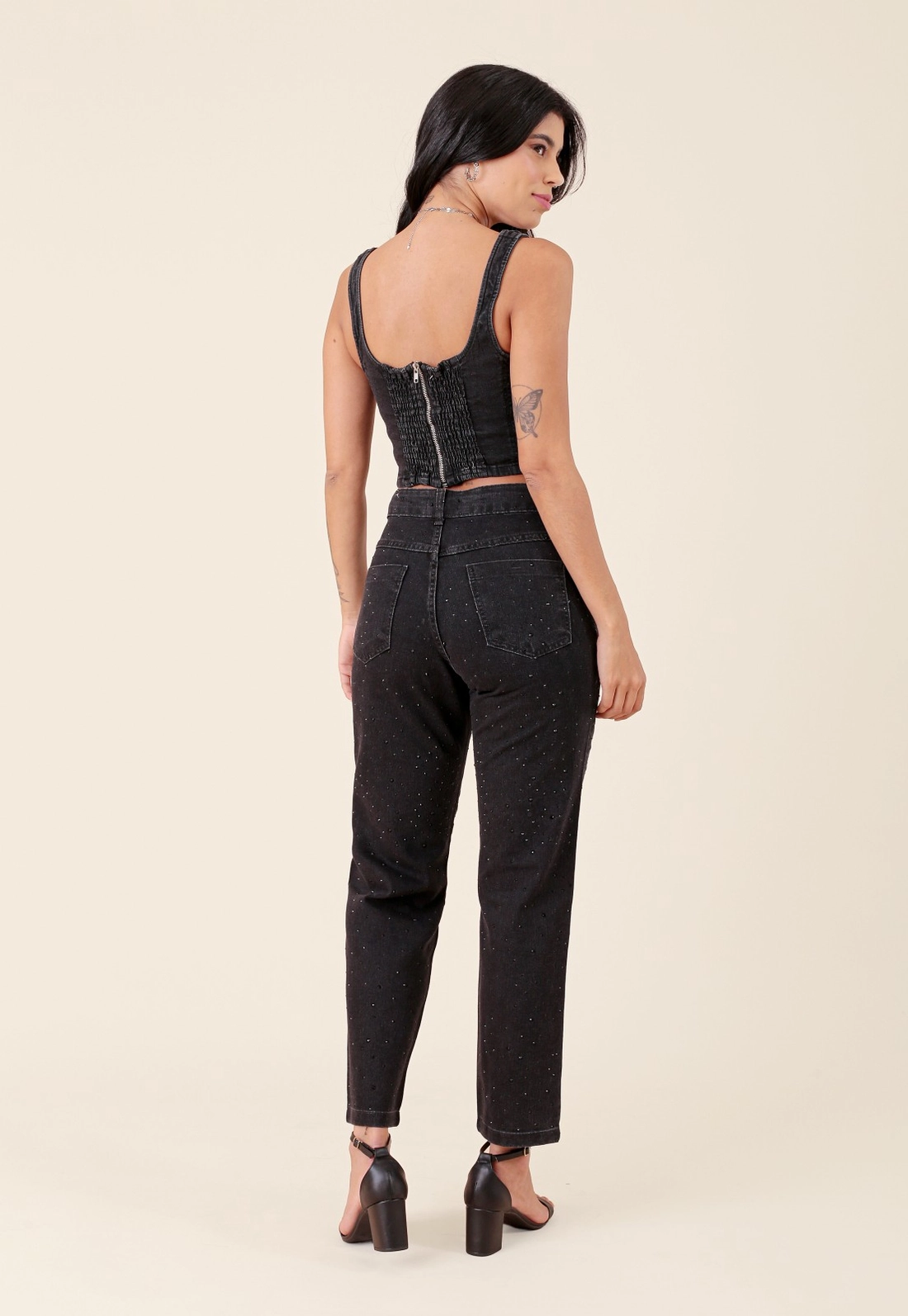 Calça Jeans Black Reta Com Strass