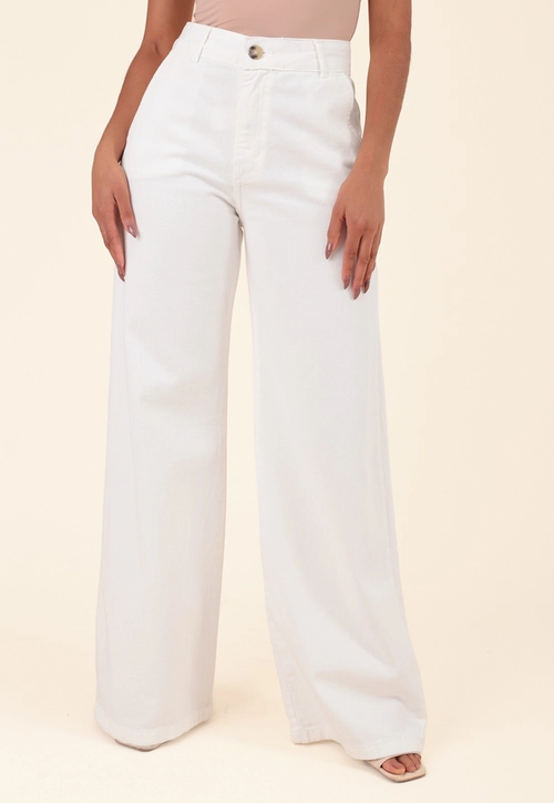 Calça Wide Leg Em Sarja