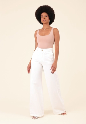 Calça Wide Leg Em Sarja