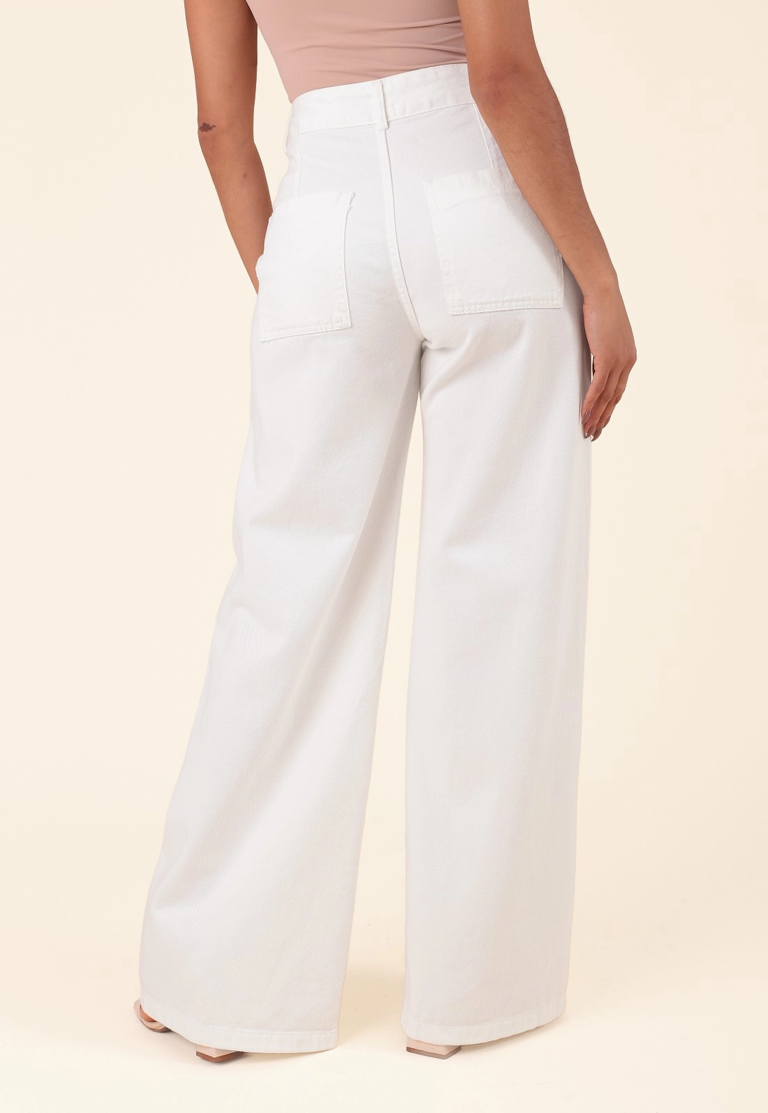 Calça Wide Leg Em Sarja