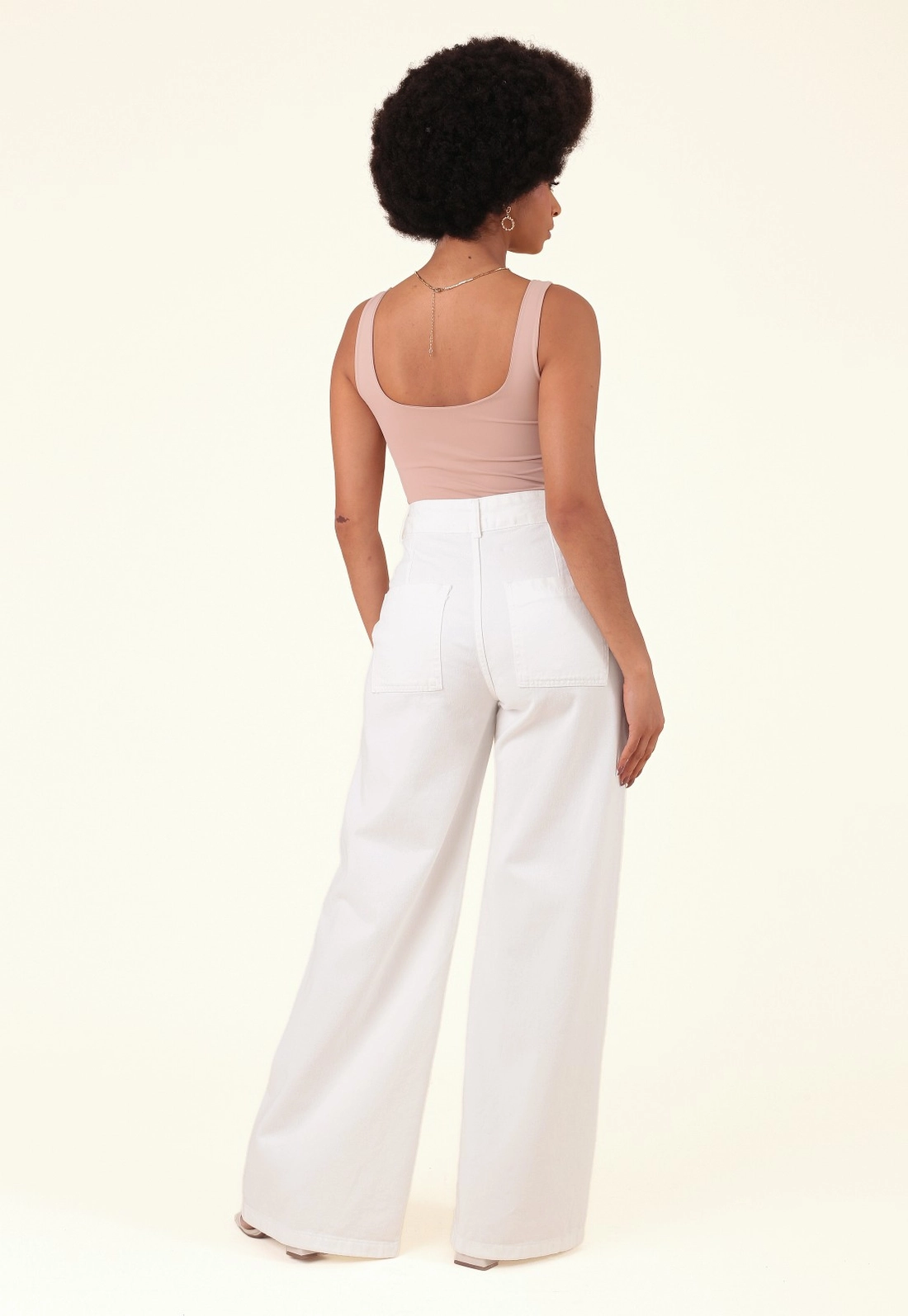 Calça Wide Leg Em Sarja