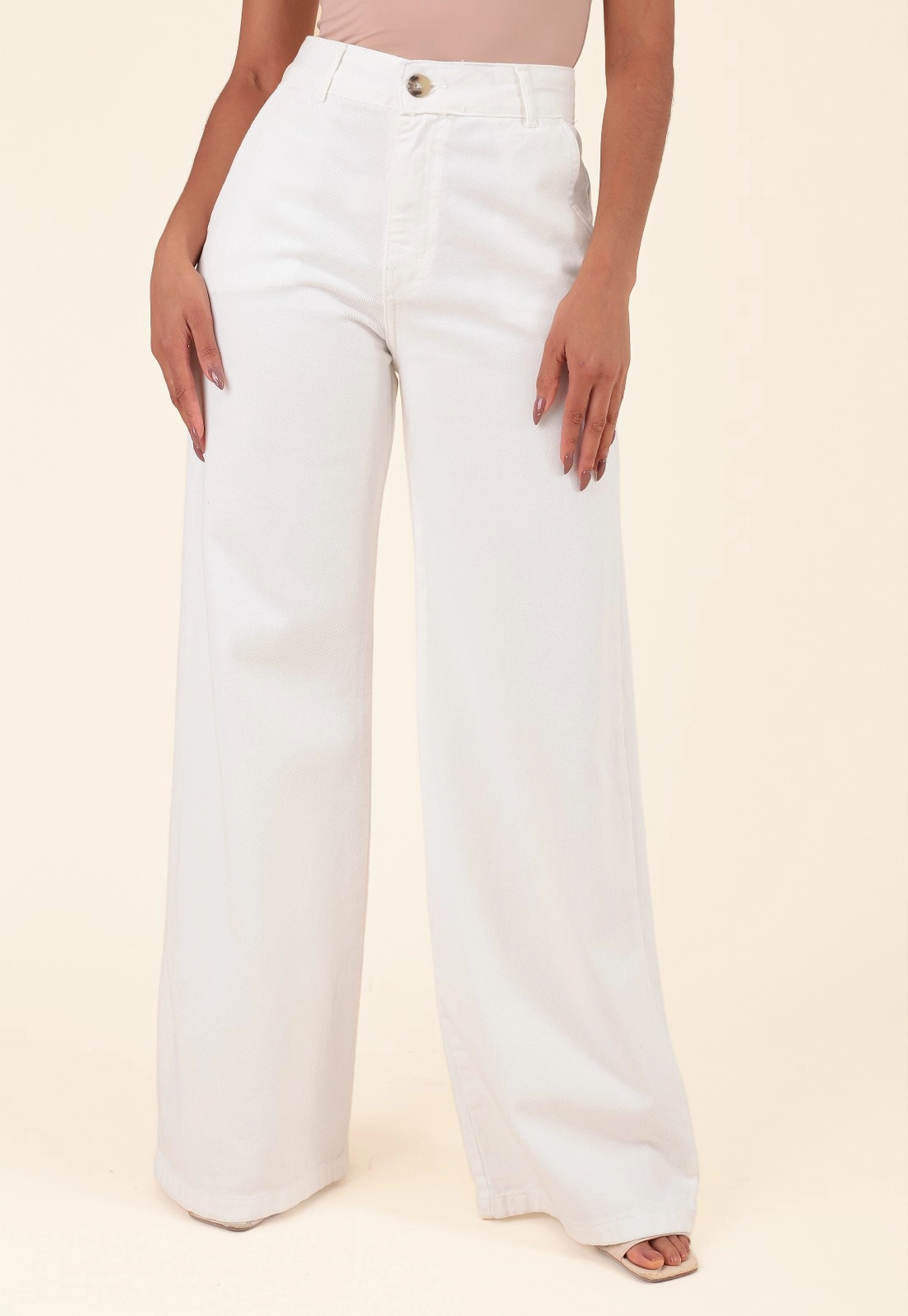 Calça Wide Leg Em Sarja