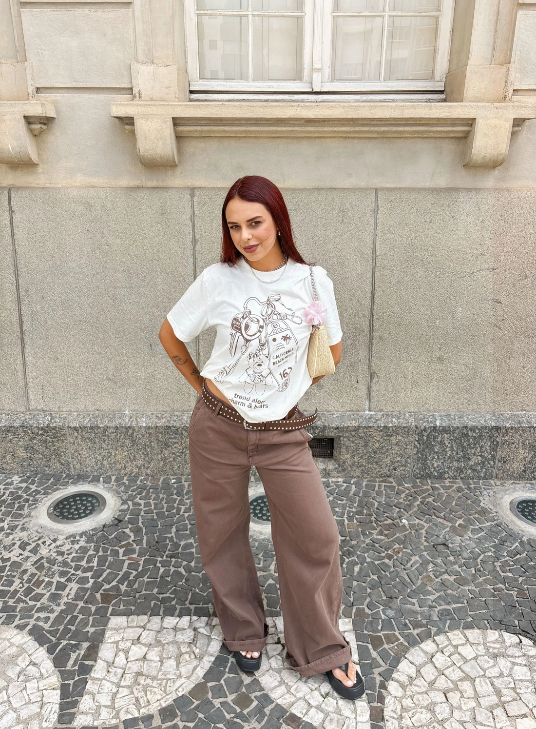 Calça Wide Leg Em Sarja