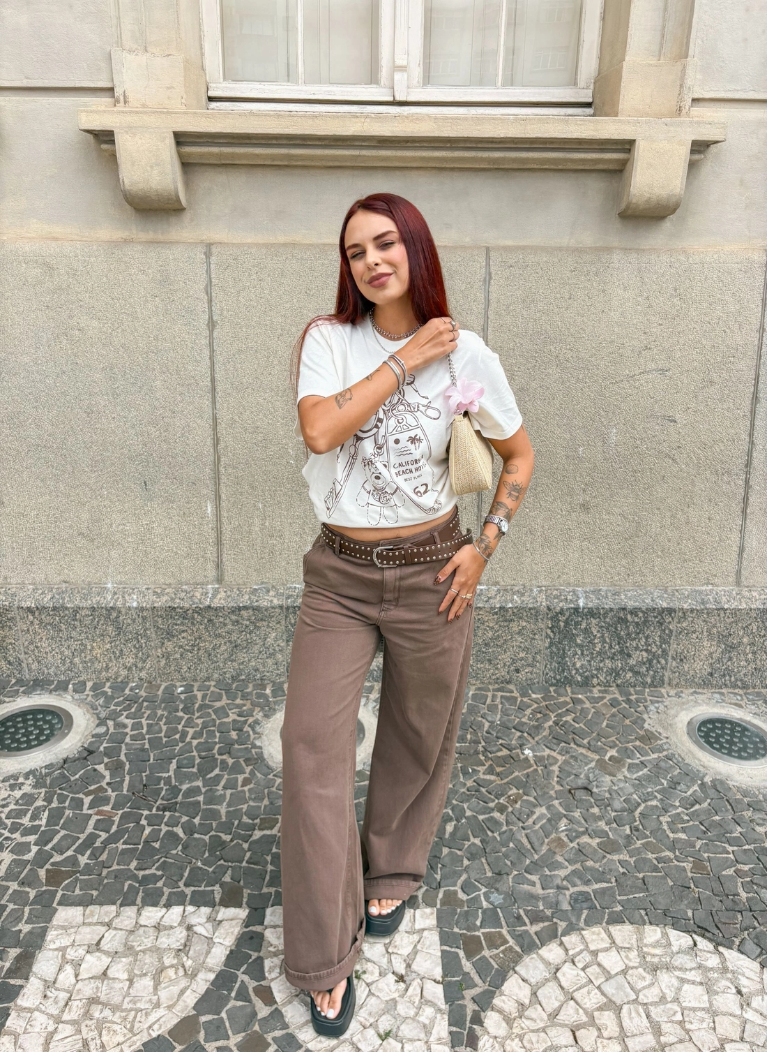 Calça Wide Leg Em Sarja