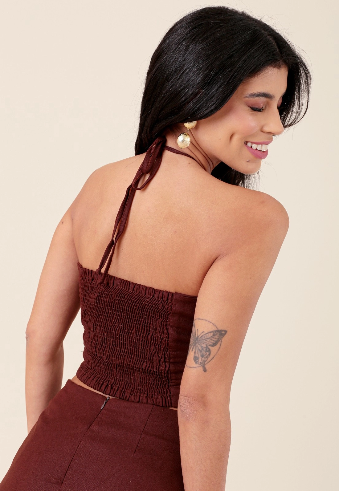 Blusa Cropped Em Linho Alça Busto