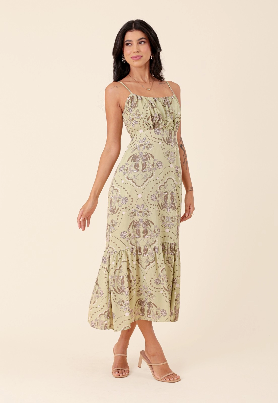 Vestido Midi Em Viscose Estampada Tucano