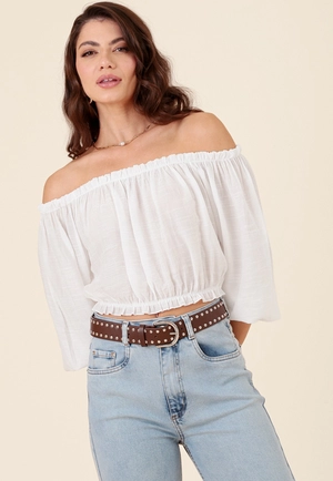 Blusa Em Viscose Manga 7/8 Decote Ombro A Ombro