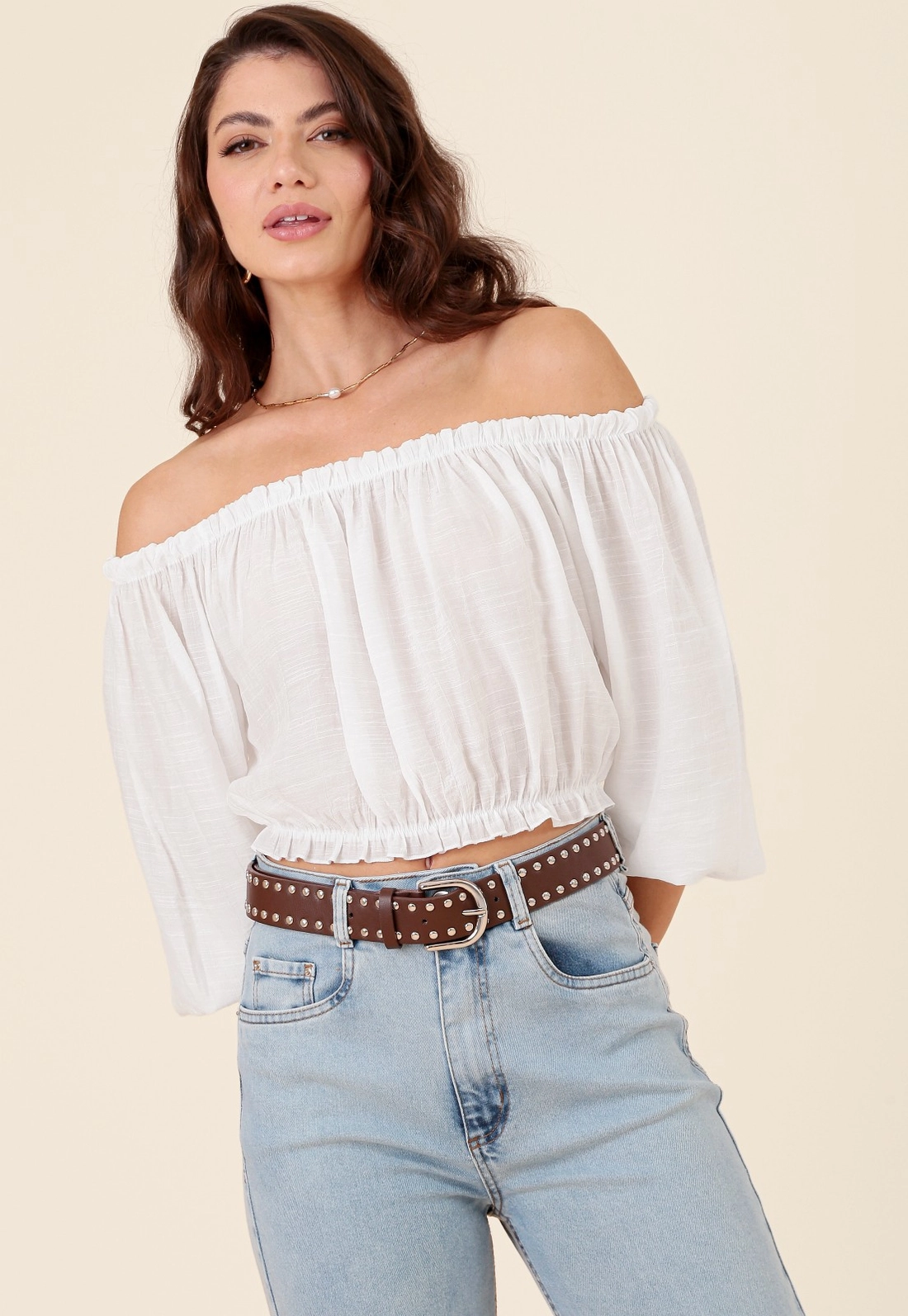 Blusa Em Viscose Manga 7/8 Decote Ombro A Ombro