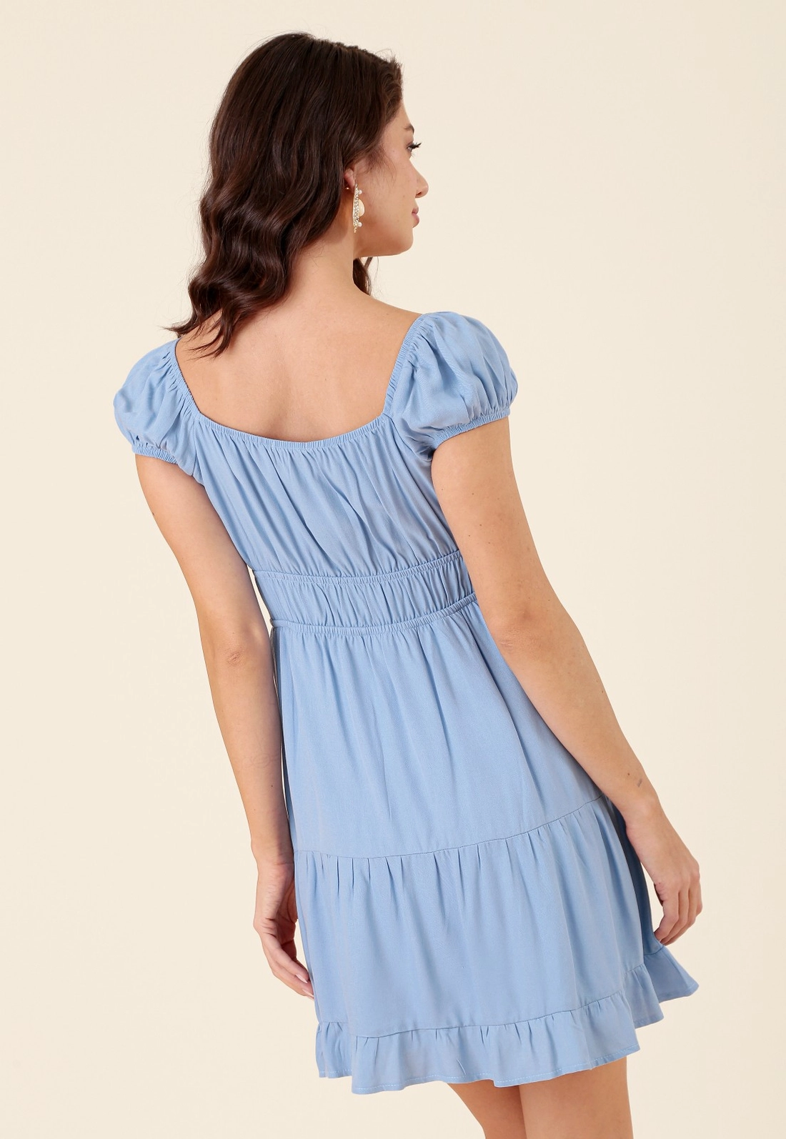 Vestido Curto Em Viscose Twill Manga Curta Elástico