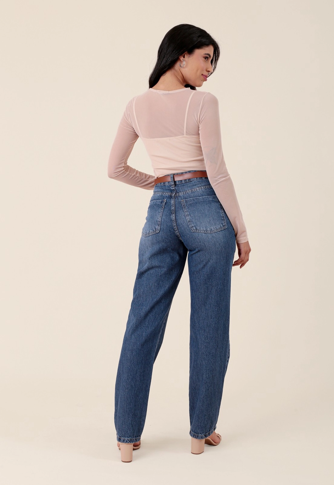 Calça Jeans Reta Azul Escuro Com Cinto