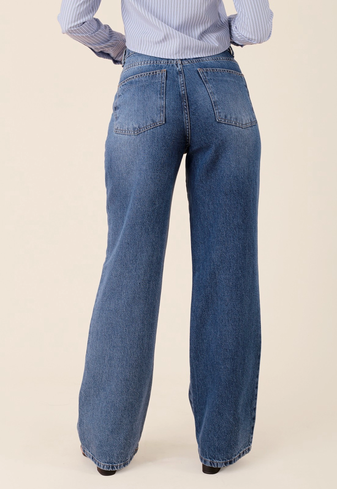 Calça Jeans Reta Azul Escuro Bolso Faca