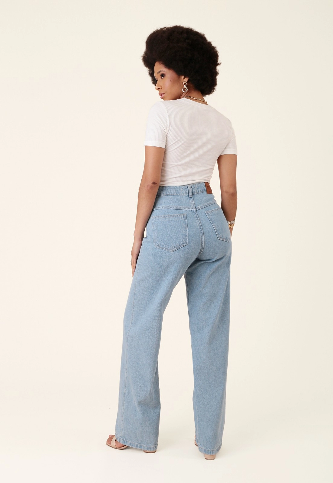 Calça Jeans Wide Leg Azul Médio