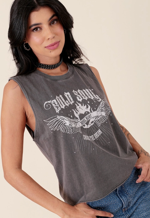 Blusa Regata Em Meia Malha Estonada