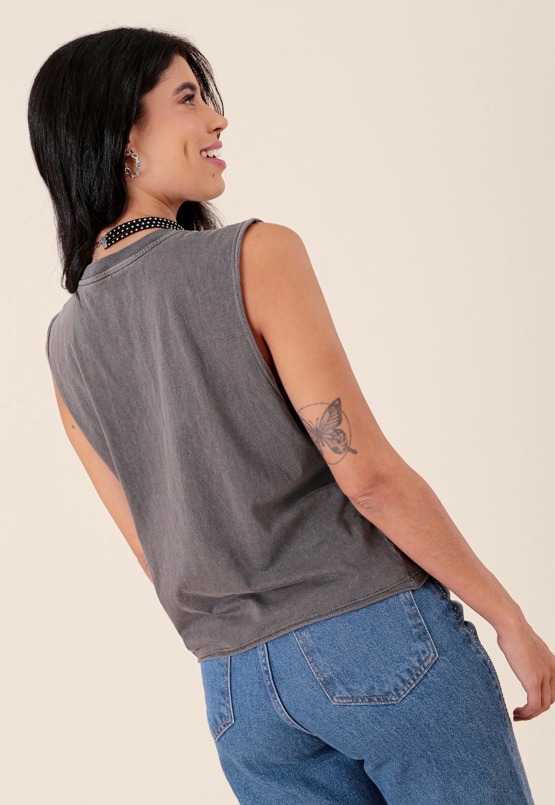 Blusa Regata Em Meia Malha Estonada