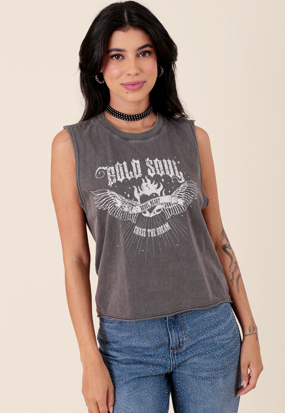 Blusa Regata Em Meia Malha Estonada