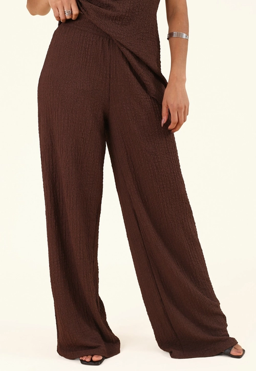 Calça Pantalona Em Malha Texturizada