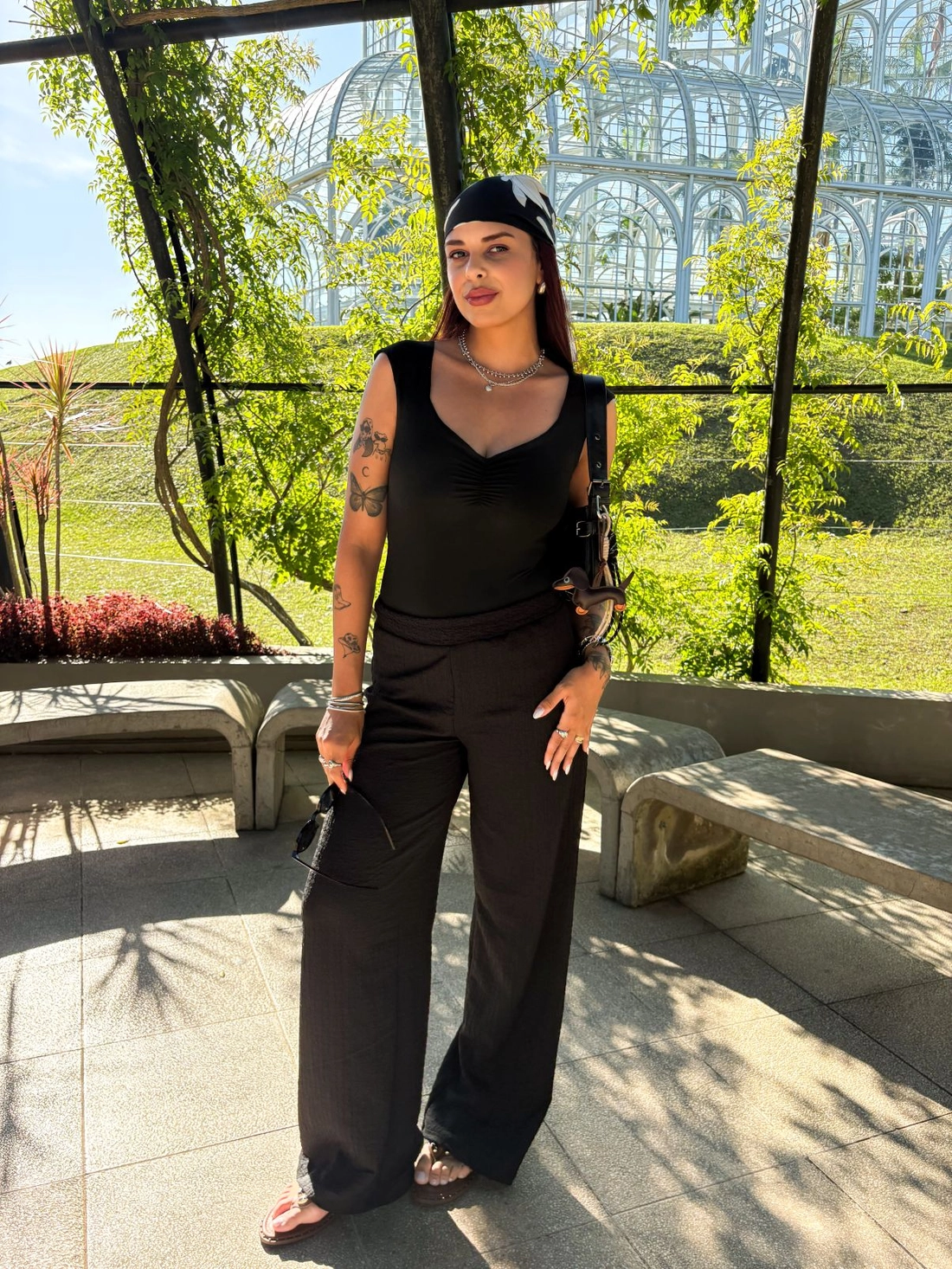 Calça Pantalona Em Malha Texturizada