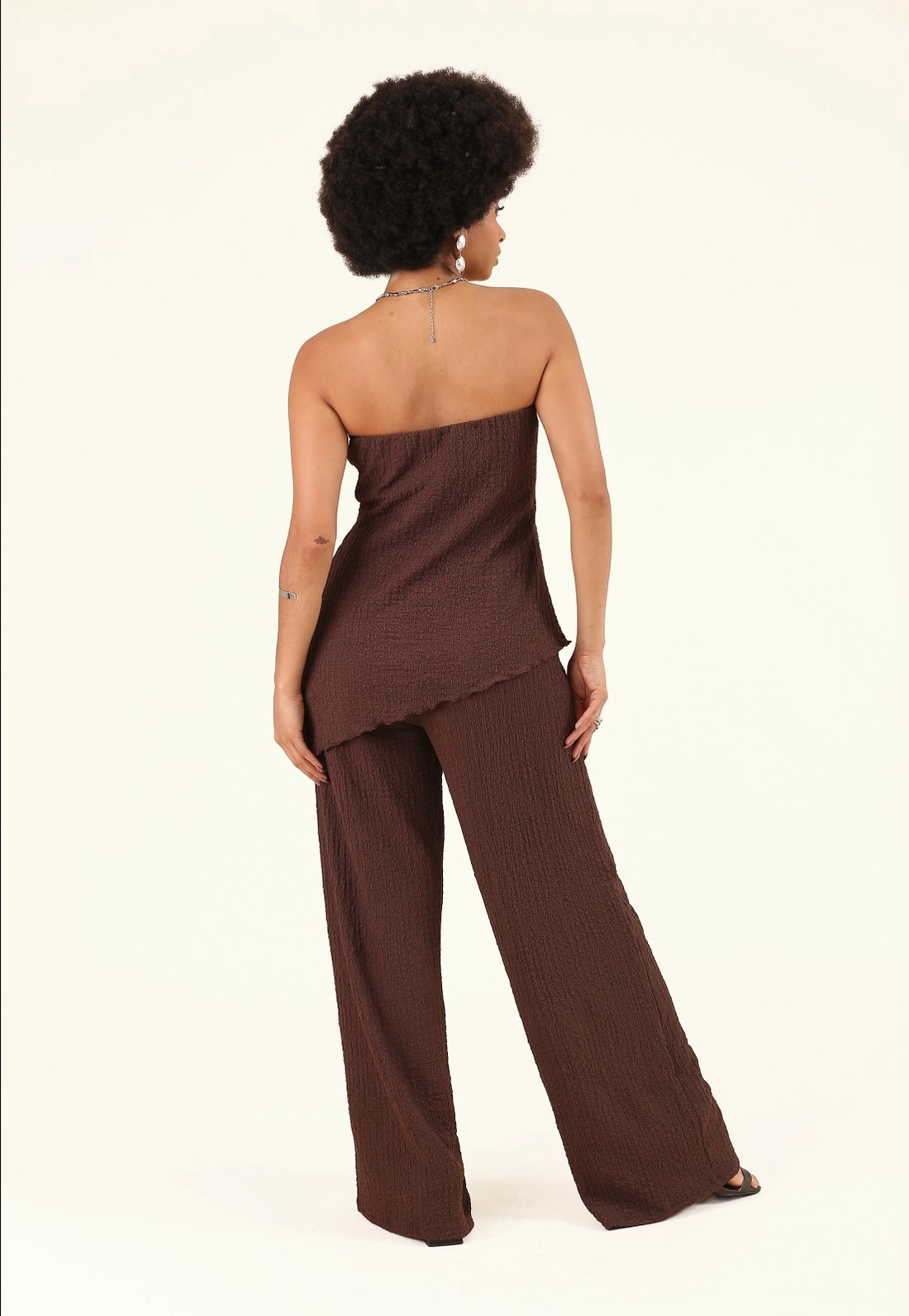 Calça Pantalona Em Malha Texturizada