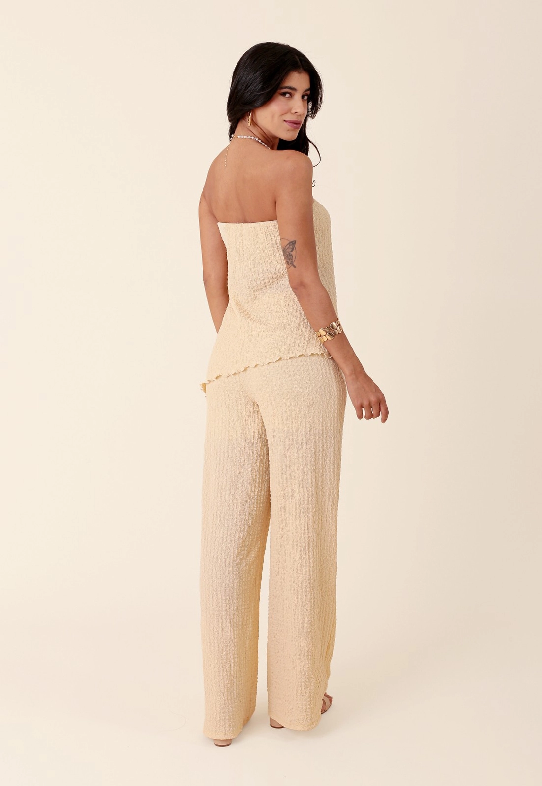 Calça Pantalona Em Malha Texturizada