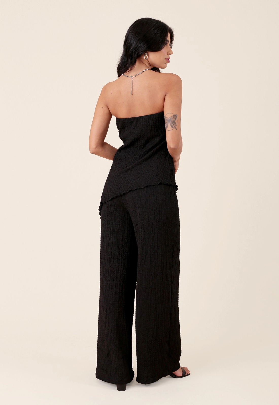 Calça Pantalona Em Malha Texturizada