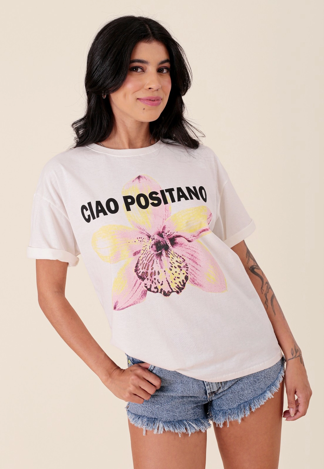 T-Shirt Em Algodão Manga Curta Ciao Positano