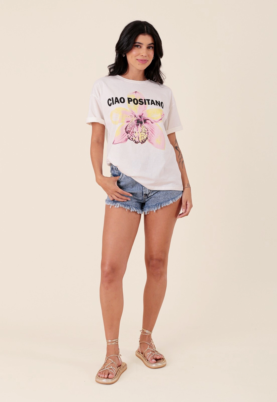 T-Shirt Em Algodão Manga Curta Ciao Positano