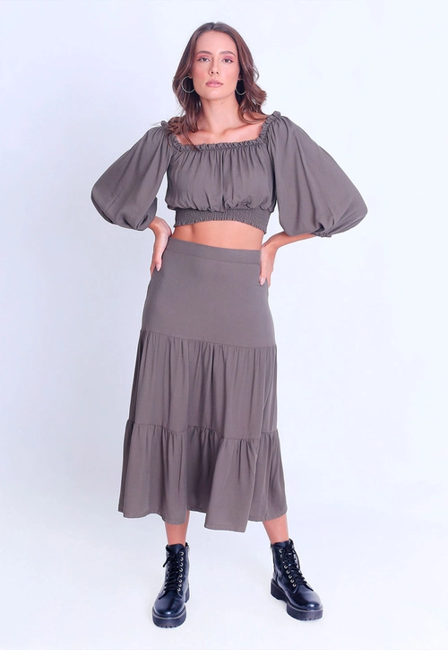 Blusa Cropped Viscose Manga 7/8