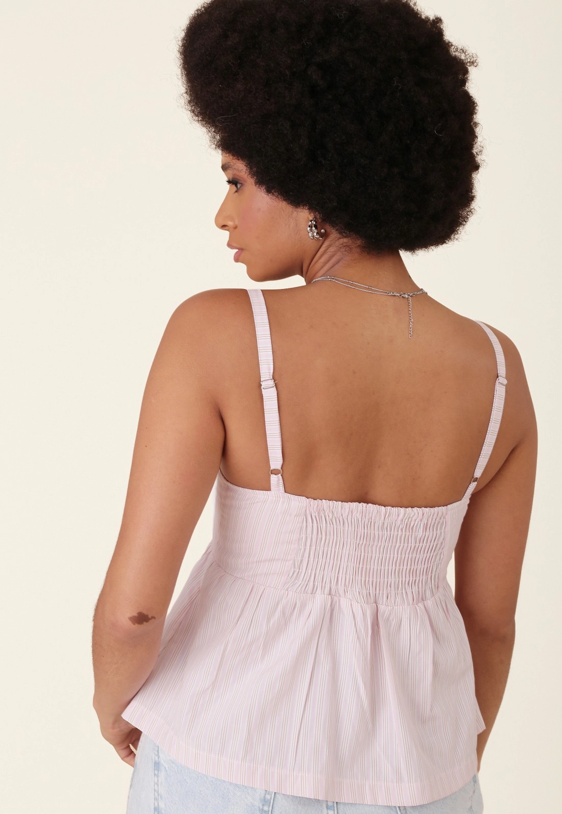 Blusa Em Tricoline Listrado Com Alça E Lastex