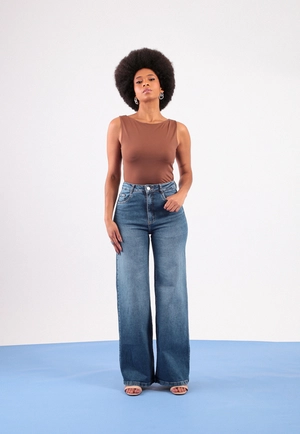 Calça Wide Leg Jeans Azul Médio