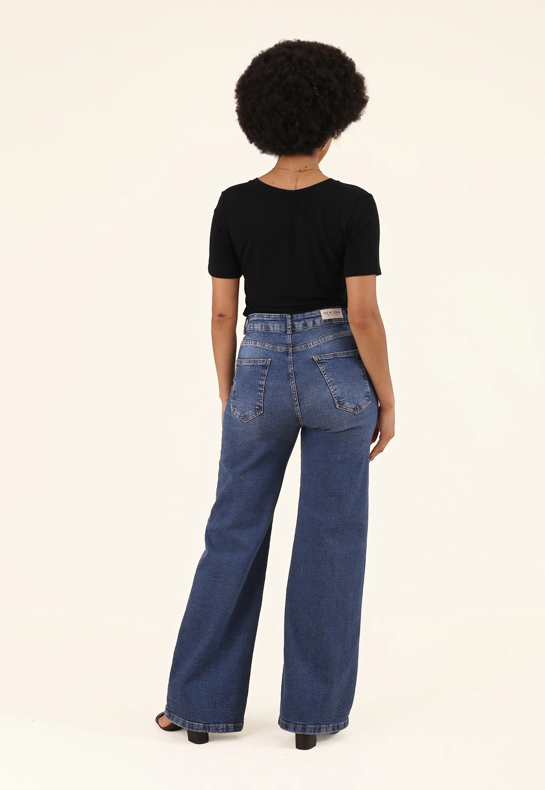 Calça Wide Leg Jeans Azul Médio