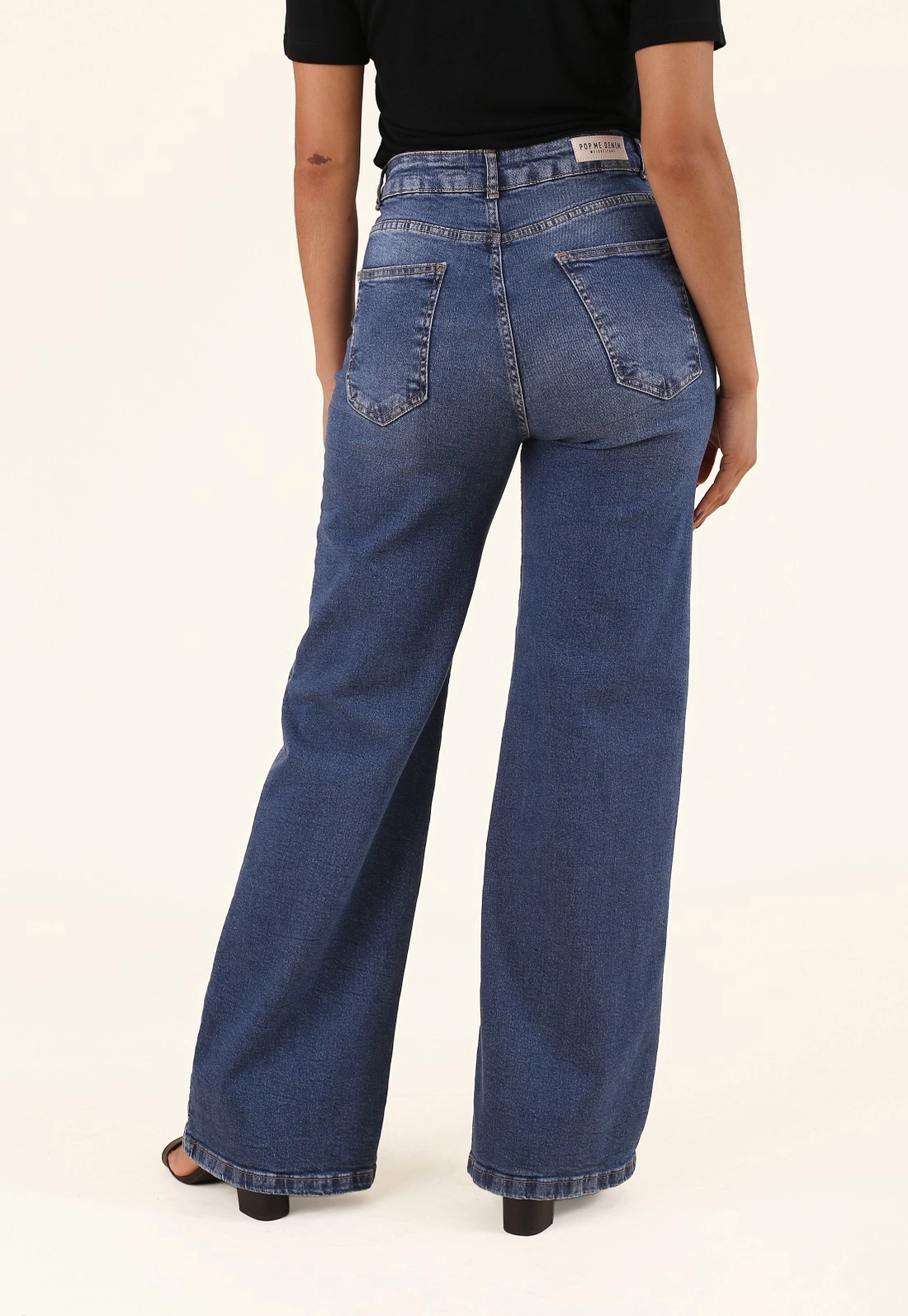 Calça Wide Leg Jeans Azul Médio