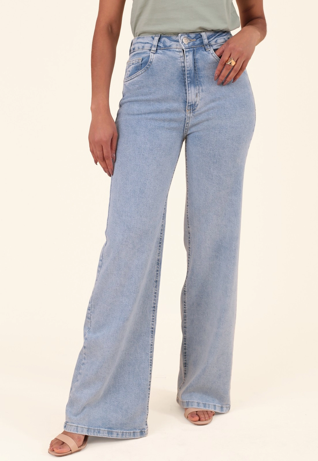 Calça Jeans Wide Leg Azul Claro