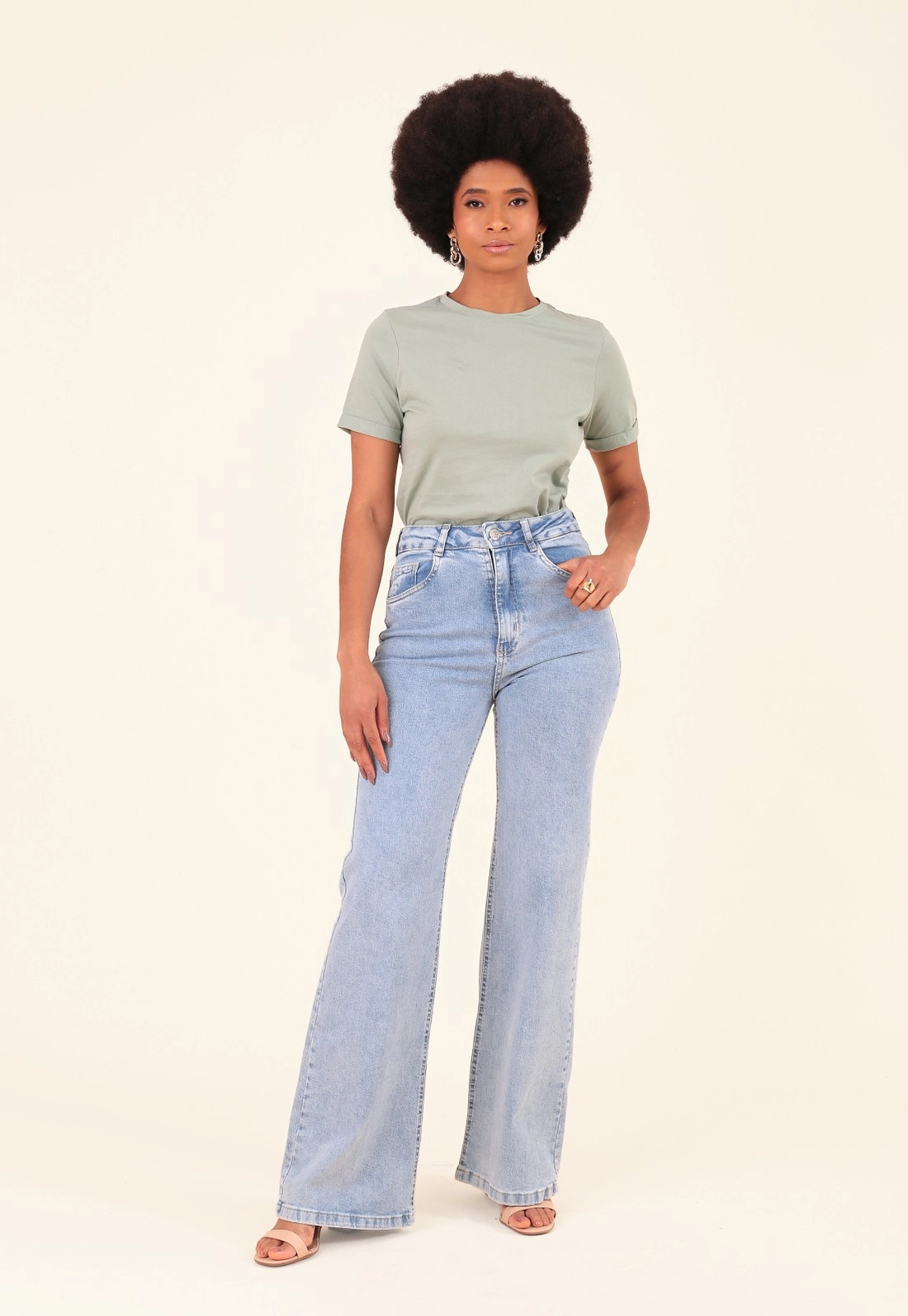 Calça Jeans Wide Leg Azul Claro