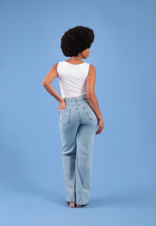 Calça Jeans Wide Leg Azul Claro