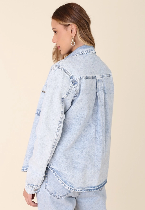 Camisa Overshirt Em Jeans Azul Claro