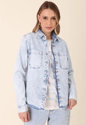 Camisa Overshirt Em Jeans Azul Claro