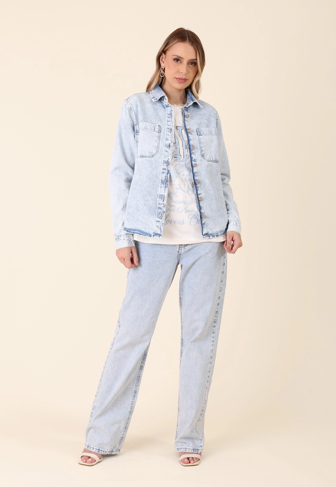 Camisa Overshirt Em Jeans Azul Claro