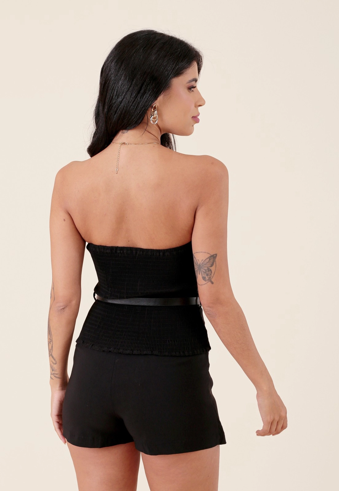 Blusa Decote Reto Em Bengaline Com Cinto