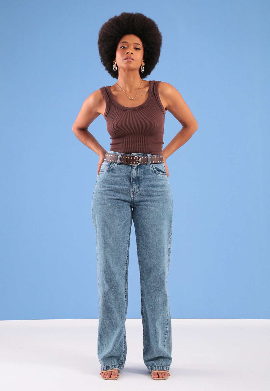 Calça Jeans Reta Azul Médio