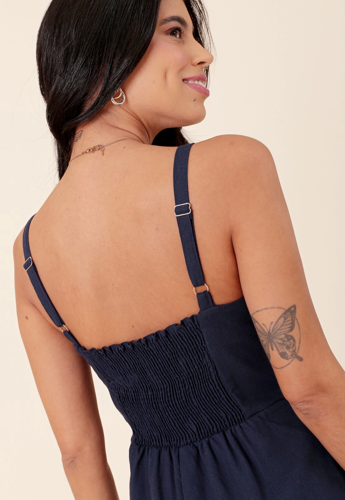 Vestido Alça Midi E Recorte No Busto Em Linho