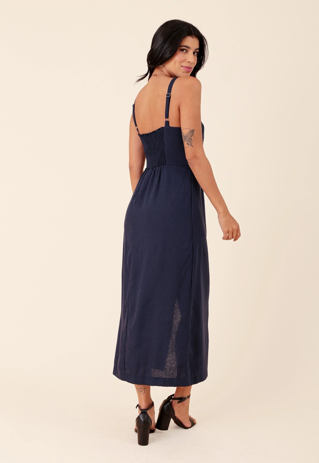 Vestido Alça Midi E Recorte No Busto Em Linho