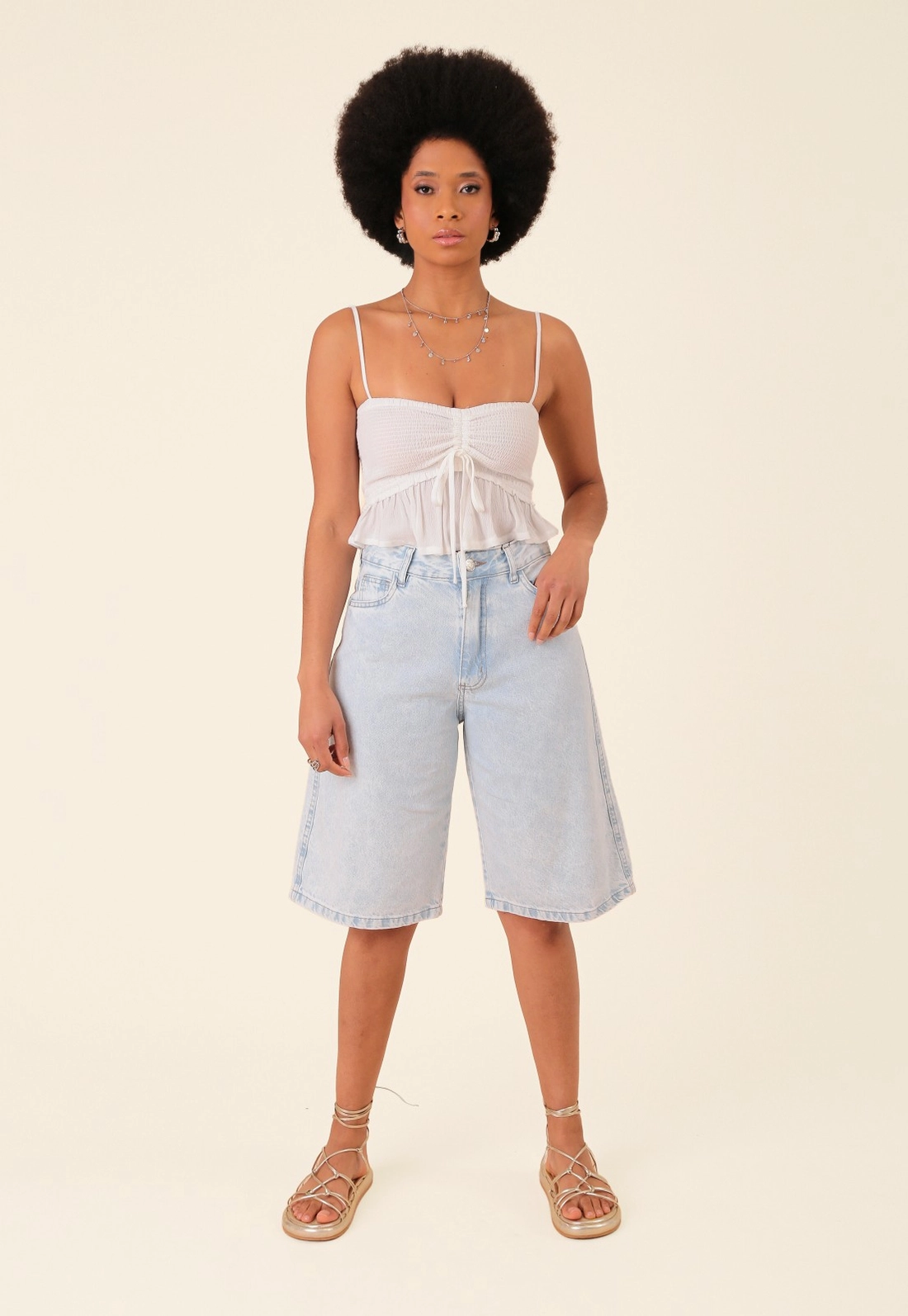 Bermuda Jorts Em Jeans Azul Claro