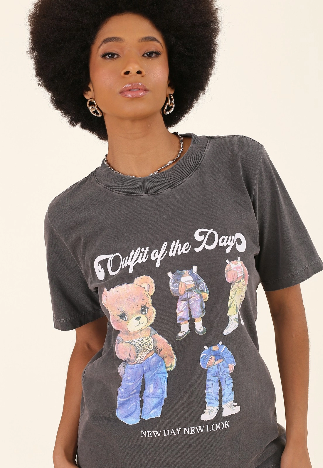 T-Shirt Em Algodão Estonado Urso Outfit