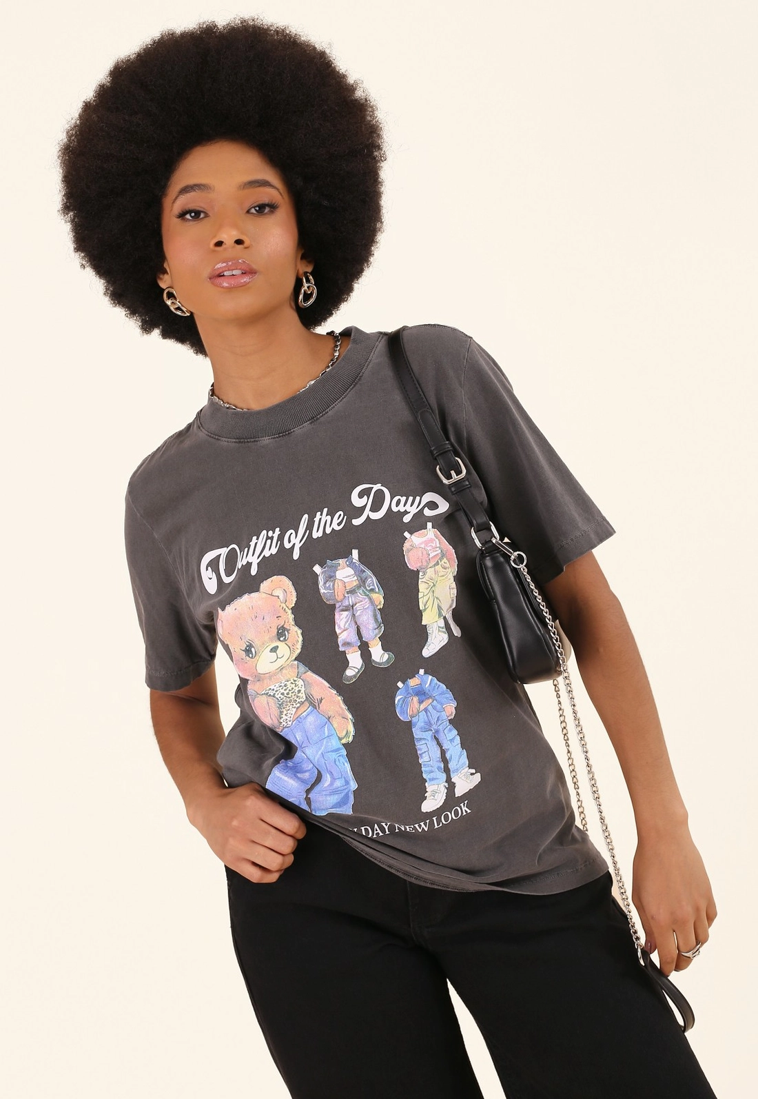 T-Shirt Em Algodão Estonado Urso Outfit