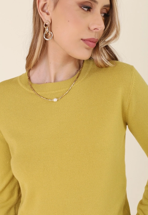 Blusa Tricô Manga Longa Decote Redondo