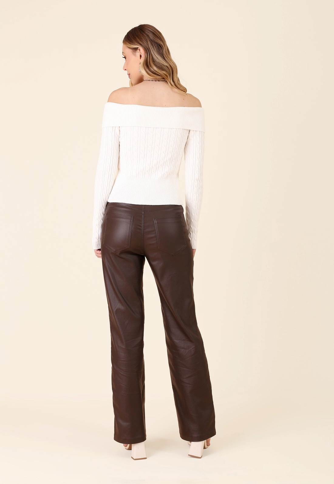 Blusa Tricô Manga Longa Ombro A Ombro Tranças E Zíper