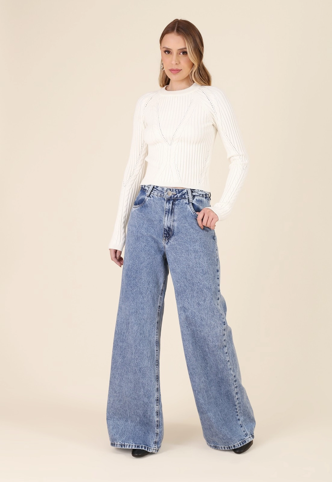 Blusa Tricô Manga Longa Com Tranças