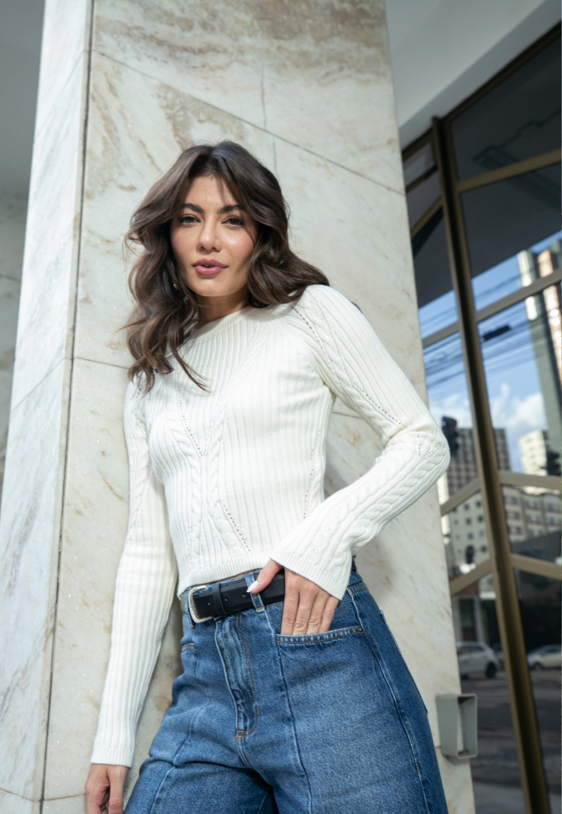 Blusa Tricô Manga Longa Com Tranças